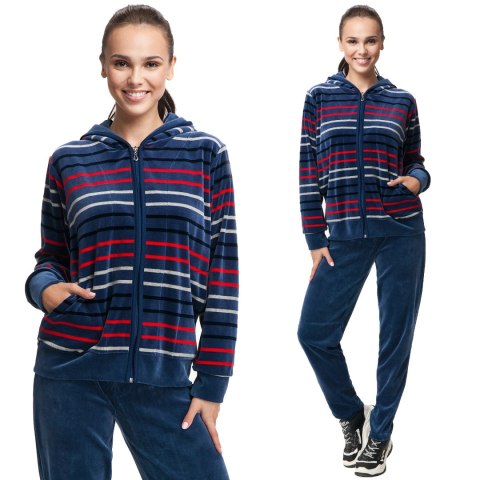 Dres damski długi 341 welurowy 2XL indygo w paski Luna Dres damski długi 341 welurowy 2XL indygo w paski Luna