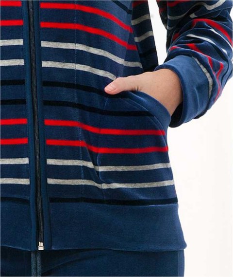 Dres damski długi 341 welurowy 2XL indygo w paski Luna Dres damski długi 341 welurowy 2XL indygo w paski Luna