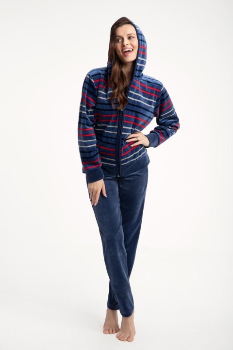 Dres damski długi 341 welurowy 2XL indygo w paski Luna Dres damski długi 341 welurowy 2XL indygo w paski Luna