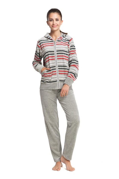 Dres damski długi 341 welurowy 2XL szary w paski Luna Dres damski długi 341 welurowy 2XL szary w paski Luna