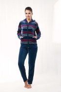 Dres damski długi 341 welurowy XL indygo w paski Luna Dres damski długi 341 welurowy XL indygo w paski Luna