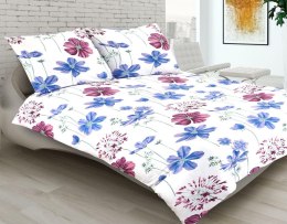 Pościel satynowa 160x200 kwiaty polne biała niebieska fioletowa 11A Premium