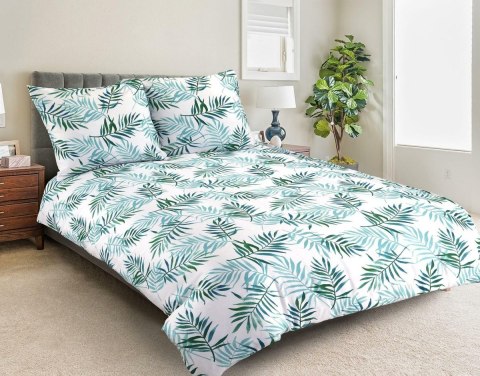 Pościel satynowa 160x200 palmy liście biała zielona 07A Premium Pościel satynowa 160x200 palmy liście biała zielona 07A Premium