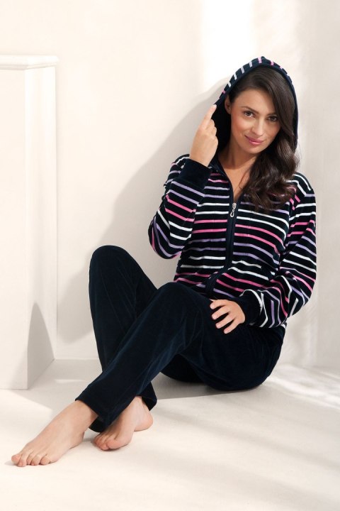 Dres damski długi 341 welurowy L granatowy w paski Luna Dres damski długi 341 welurowy L granatowy w paski Luna
