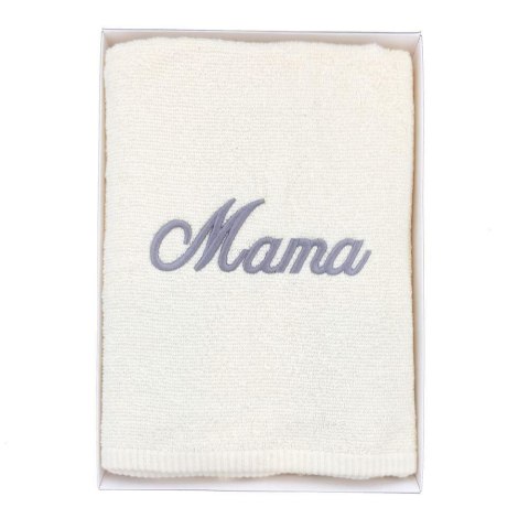Prezent dla mamy ręcznik 70x140 na Dzień Matki Mama kremowy szary jasny w pudełku Prezent dla mamy ręcznik 70x140 na Dzień Matki Mama kremowy szary jasny w pudełku