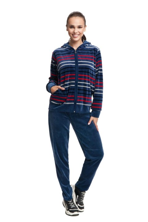 Dres damski długi 341 welurowy M indygo w paski Luna Dres damski długi 341 welurowy M indygo w paski Luna