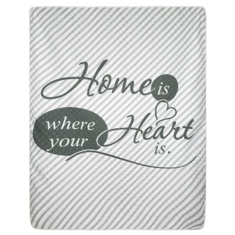 Narzuta dekoracyjna 170x210 Alva home is heart dom jest sercem biała srebrna stalowa paski Narzuta dekoracyjna 170x210 Alva home is heart dom jest sercem biała srebrna stalowa paski