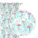 Zasłona gotowa na przelotkach 140x250 biała flamingi liście palmy miętowe Flamingove Zasłona gotowa na przelotkach 140x250 biała flamingi liście palmy miętowe Flamingove