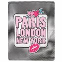 Narzuta dekoracyjna 200x220 Colet Paris London New York młodzieżowa biała różowa czarna pasy