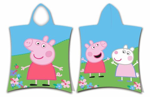Poncho dla dzieci 50x115 Świnka Peppa Pig 7612 ręcznik z kapturem łąka kwiatki niebieski zielony Poncho dla dzieci 50x115 Świnka Peppa Pig 7612 ręcznik z kapturem łąka kwiatki niebieski zielony