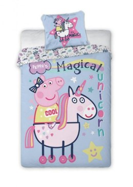 Pościel bawełniana 160x200 Świnka Peppa 1313 jednorożec unicorn niebieska