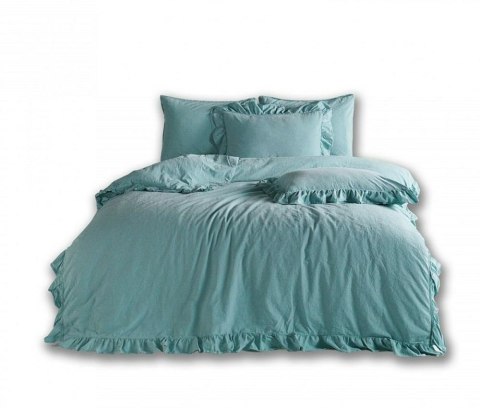 Pościel bawełniana 160x200 niebieska mineralna z falbanką jednobarwna w pudełku jednobarwna Stonewashed Mineral Blue Pościel bawełniana 160x200 niebieska mineralna z falbanką jednobarwna w pudełku jednobarwna Stonewashed Mineral Blue