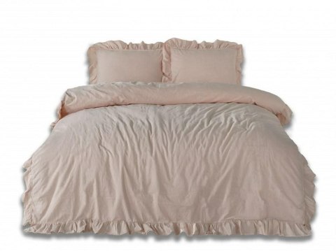 Pościel bawełniana 160x200 różowa pudrowa z falbanką jednobarwna w pudełku Stonewashed Camelio Roses Pościel bawełniana 160x200 różowa pudrowa z falbanką jednobarwna w pudełku Stonewashed Camelio Roses