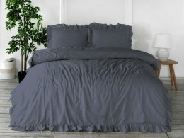 Pościel bawełniana 160x200 szara ciemna z falbanką jednobarwna w pudełku jednobarwna Stonewashed Natural Grey