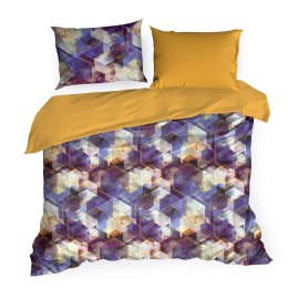 Pościel satynowa 220x200 sześciokąty geometryczna fioletowa musztardowa w pudełku Vitrage Nova Print Gift Eurofirany