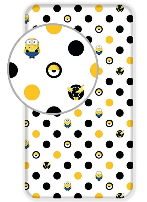 Prześcieradło bawełniane z gumką 90x200 Minionki białe żółte czarne 5482 Prześcieradło bawełniane z gumką 90x200 Minionki białe żółte czarne 5482
