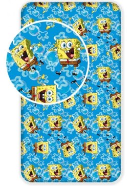 Prześcieradło bawełniane z gumką 90x200 Sponge Bob Kanciastoporty 0937 niebieskie gąbka SpongeBob