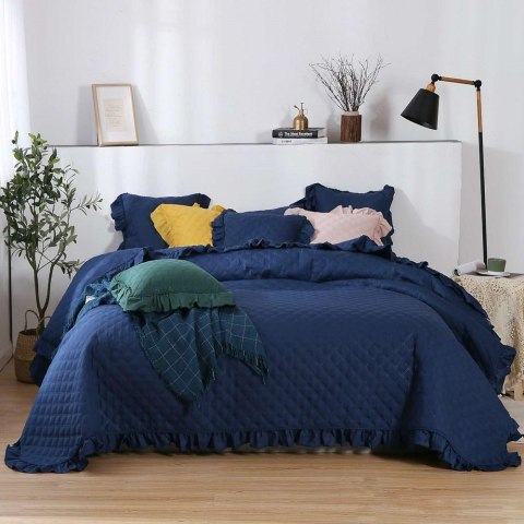 Narzuta z falbanką 160x220 Ruffy granatowa falbanka romby glamour dekoracyjna