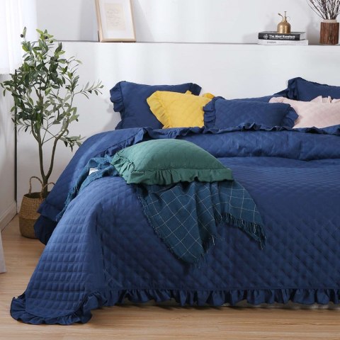 Narzuta z falbanką 160x220 Ruffy granatowa falbanka romby glamour dekoracyjna Narzuta z falbanką 160x220 Ruffy granatowa falbanka romby glamour dekoracyjna