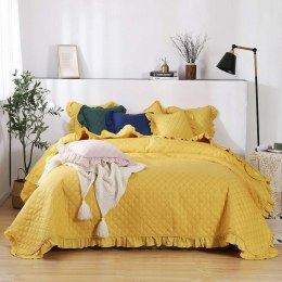 Narzuta z falbanką 160x220 Ruffy musztardowa Ruffy falbanka romby glamour dekoracyjna