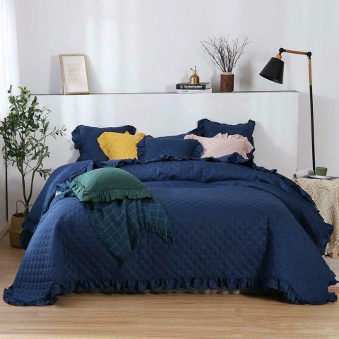Narzuta z falbanką 240x220 Ruffy granatowa falbanka romby glamour dekoracyjna