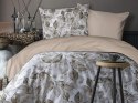 Pościel satynowa 220x200 Pomeo w pudełku beżowa biała liście Luxury Pościel satynowa 220x200 Pomeo w pudełku beżowa biała liście Luxury