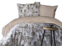Pościel satynowa 220x200 Pomeo w pudełku beżowa biała liście Luxury Pościel satynowa 220x200 Pomeo w pudełku beżowa biała liście Luxury