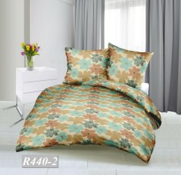Poszewka z kory 70x80 R440/2 kwiaty beżowa niebieska zapinana na guziki 100% bawełna