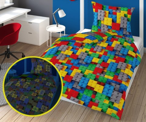 Pościel świecąca w ciemności 140x200 Klocki konstrukcyjne 3534 A bawełniana wielokolorowa Fluo 8477 młodzieżowa dziecięca Pościel świecąca w ciemności 140x200 Klocki konstrukcyjne 3534 A bawełniana wielokolorowa Fluo 8477 młodzieżowa dziecięca