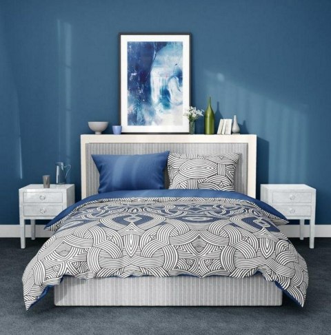 Pościel satynowa 220x200 Elegant 002 geometria niebieska biała czarna dwustronna S 23 Faro Pościel satynowa 220x200 Elegant 002 geometria niebieska biała czarna dwustronna S 23 Faro
