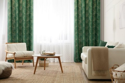 Zasłona 140x250 Goja zielona ciemna liście miłorzębu na przelotkach Pierre Cardin z błyszczącym nadrukiem Eurofirany Zasłona 140x250 Goja zielona ciemna liście miłorzębu na przelotkach Pierre Cardin z błyszczącym nadrukiem Eurofirany