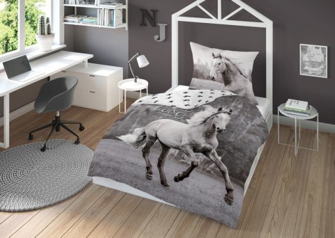 Pościel bawełniana 140x200 Koń w galopie szary 3627 A czarna biała 0142 konie konik młodzieżowa horse Holland Collection Pościel bawełniana 140x200 Koń w galopie szary 3627 A czarna biała 0142 konie konik młodzieżowa horse Holland Collection