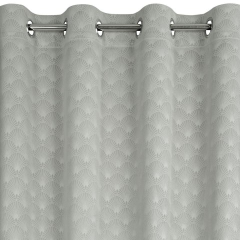 Zasłona 140x250 Julia srebrna gotowa na przelotkach welurowa z wytłaczanym geometrycznym wzorem wachlarzy Eurofirany Zasłona 140x250 Julia srebrna gotowa na przelotkach welurowa z wytłaczanym geometrycznym wzorem wachlarzy Eurofirany