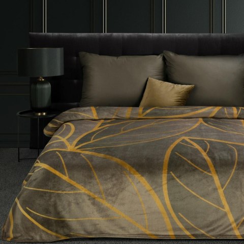 Koc narzuta z mikrofibry 150x200 Alisma 2 brązowy beżowy liście Limited Collection Eurofirany