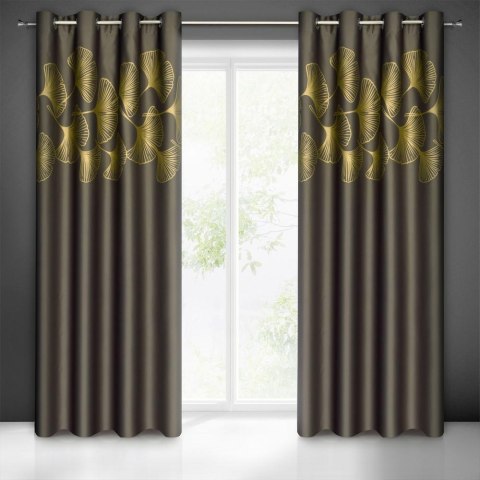 Zasłona 140x250 Harmony brązowa złota liście miłorzębu gotowa na przelotkach Eurofirany Zasłona 140x250 Harmony brązowa złota liście miłorzębu gotowa na przelotkach Eurofirany