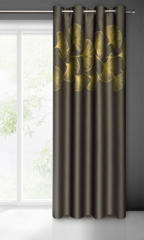 Zasłona 140x250 Harmony brązowa złota liście miłorzębu gotowa na przelotkach Eurofirany Zasłona 140x250 Harmony brązowa złota liście miłorzębu gotowa na przelotkach Eurofirany
