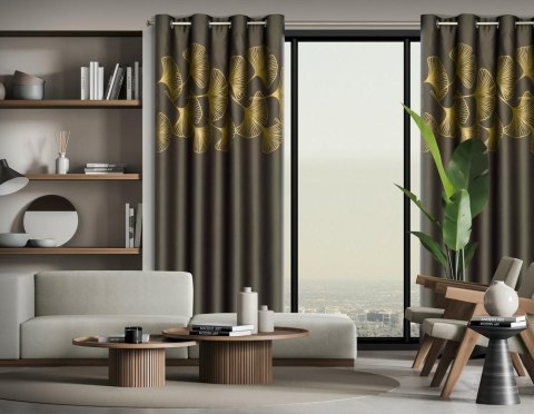 Zasłona 140x250 Harmony brązowa złota liście miłorzębu gotowa na przelotkach Eurofirany Zasłona 140x250 Harmony brązowa złota liście miłorzębu gotowa na przelotkach Eurofirany
