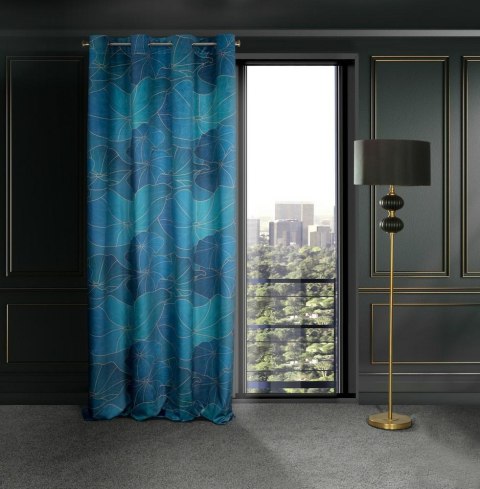 Zasłona140x250 Lotos 2 granatowa czarna kwiat lotosu gotowa na przelotkach welurowa Limited Collection Eurofirany Zasłona140x250 Lotos 2 granatowa czarna kwiat lotosu gotowa na przelotkach welurowa Limited Collection Eurofirany