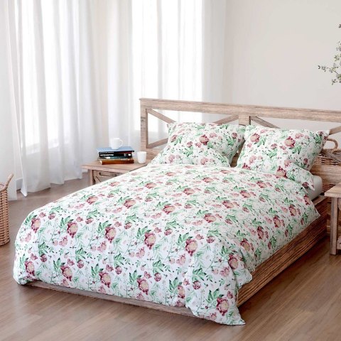Pościel bawełniana 140x200 Peony light biała bordowa zielona peonie kwiaty Bawełna 3 Pościel bawełniana 140x200 Peony light biała bordowa zielona peonie kwiaty Bawełna 3