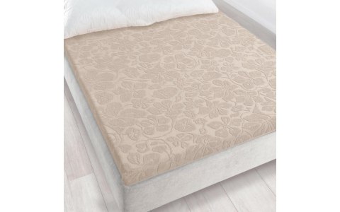 Prześcieradło frotte bez gumki 150x205 Tulipan Sepia beżowe 5908 żakardowe