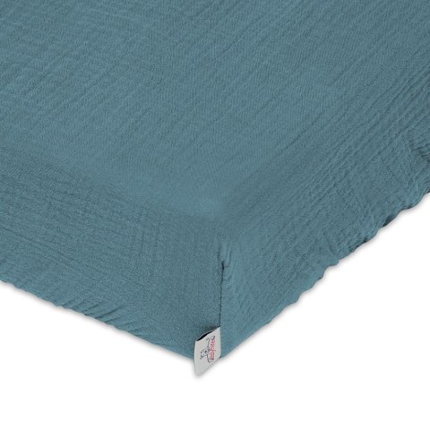 Prześcieradło muślinowe z gumką 60x120 turkusowe ciemne 34 Muslin