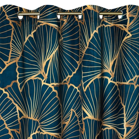 Zasłona 140x250 Musa 3 granatowa beżowa liście miłorzębu gotowa na przelotkach welurowa Limited Collection Eurofirany Zasłona 140x250 Musa 3 granatowa beżowa liście miłorzębu gotowa na przelotkach welurowa Limited Collection Eurofirany