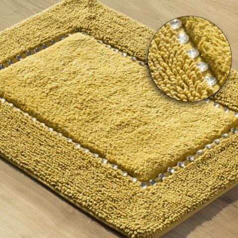 Dywanik 50x70 Chic musztardowy z bawełny zdobiony kryształkami w stylu glamour Eurofirany Dywanik 50x70 Chic musztardowy z bawełny zdobiony kryształkami w stylu glamour Eurofirany