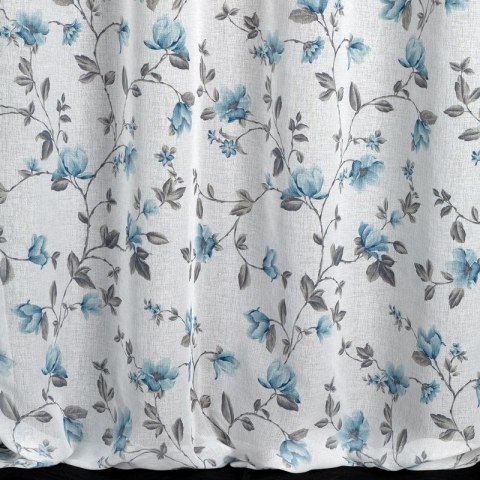 Firana 140x250 Jenny biała niebieska gotowa na przelotkach z lekkiej etaminy w stylu eko z motywem kwiatowym Eurofirany Firana 140x250 Jenny biała niebieska gotowa na przelotkach z lekkiej etaminy w stylu eko z motywem kwiatowym Eurofirany