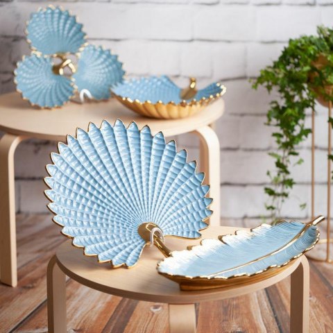 Patera ceramiczna 53x23x7 Hiral 3 niebieska złota liść Eurofirany Patera ceramiczna 53x23x7 Hiral 3 niebieska złota liść Eurofirany