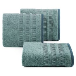 Ręcznik 70x140 Nastia miętowy ciemny z żakardową bordiurą w pasy w stylu eko frotte 500 g/m2 Eurofirany