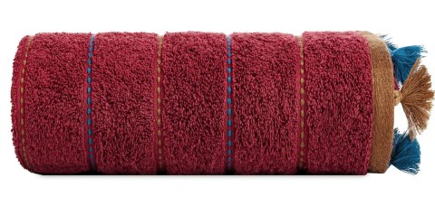 Ręcznik Morocco 1 70x140 bordowy frotte z frędzlami oraz ozdobną bordiurą w pasy 480 g/m2 Terra Collection Eurofirany Ręcznik Morocco 1 70x140 bordowy frotte z frędzlami oraz ozdobną bordiurą w pasy 480 g/m2 Terra Collection Eurofirany