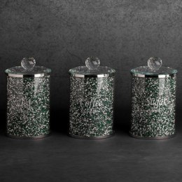 Komplet pojemników Ventosa 3szt. 10x17 kawa herbata cukier zielony srebrny do przechowywania z kryształkami w stylu glamour Euro