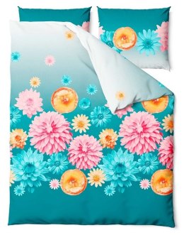 Pościel satynowa 220x200 Blossom turkusowa kolorowe kwiaty Satin Home 1