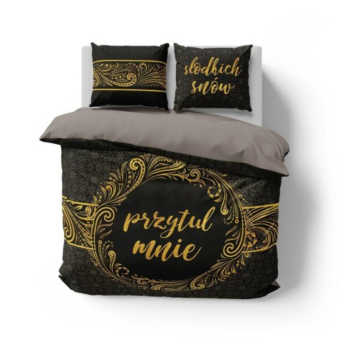 Pościel bawełniana 160x200 Przytul mnie czarna złota 3755 A Holland 78 Pościel bawełniana 160x200 Przytul mnie czarna złota 3755 A Holland 78